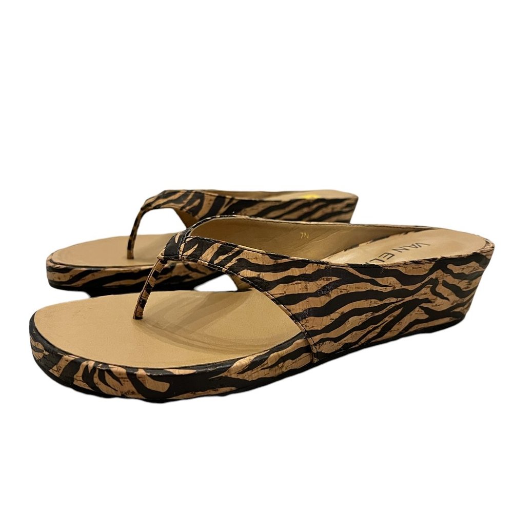 NEW VanELi Cork & Tiger Print Platform Thong Sandals Size 7N